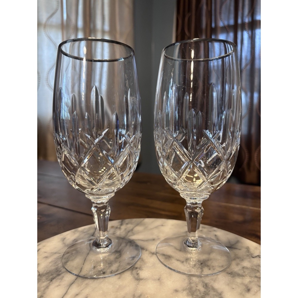 2pc VTG Gorham Crystal Lady Anne Ice Tea Glasses 7.75" Tall Germany Discontinued